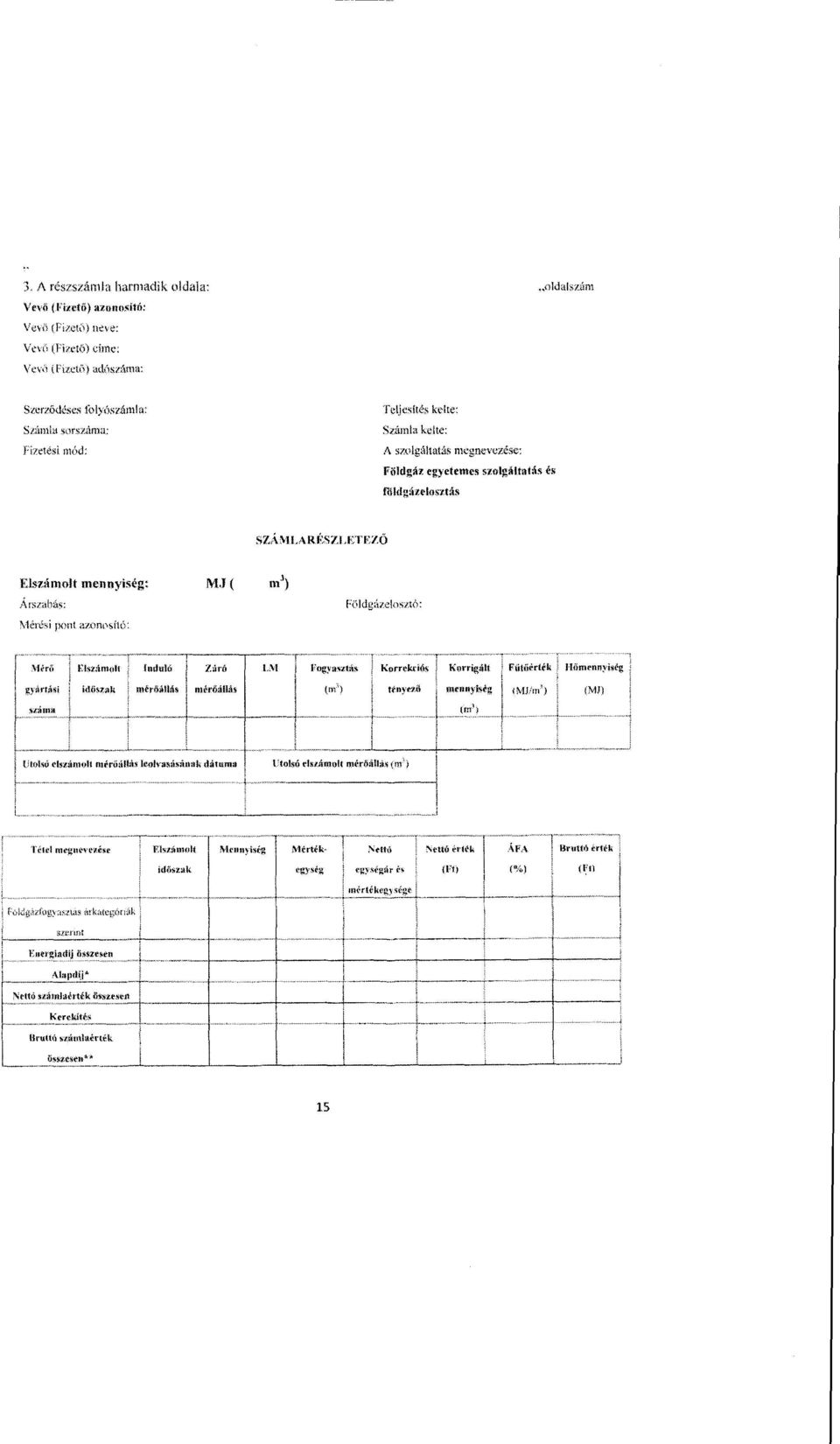 lő sztás tás és SZÁMLARÉSZI,V'MZ Ö Elszámolt mennyiség : MJ ( m 3 ) Á rszanás i Mérési pont azonosító.: Fő ldgázelosztó : I :Iszámolt Záró 1.M MLLsé,iá mér őállás méri`iálkls Fogy::.