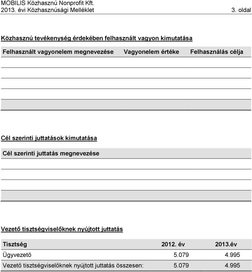 megnevezése Vagyonelem értéke Felhasználás célja Cél szerinti juttatások kimutatása Cél szerinti