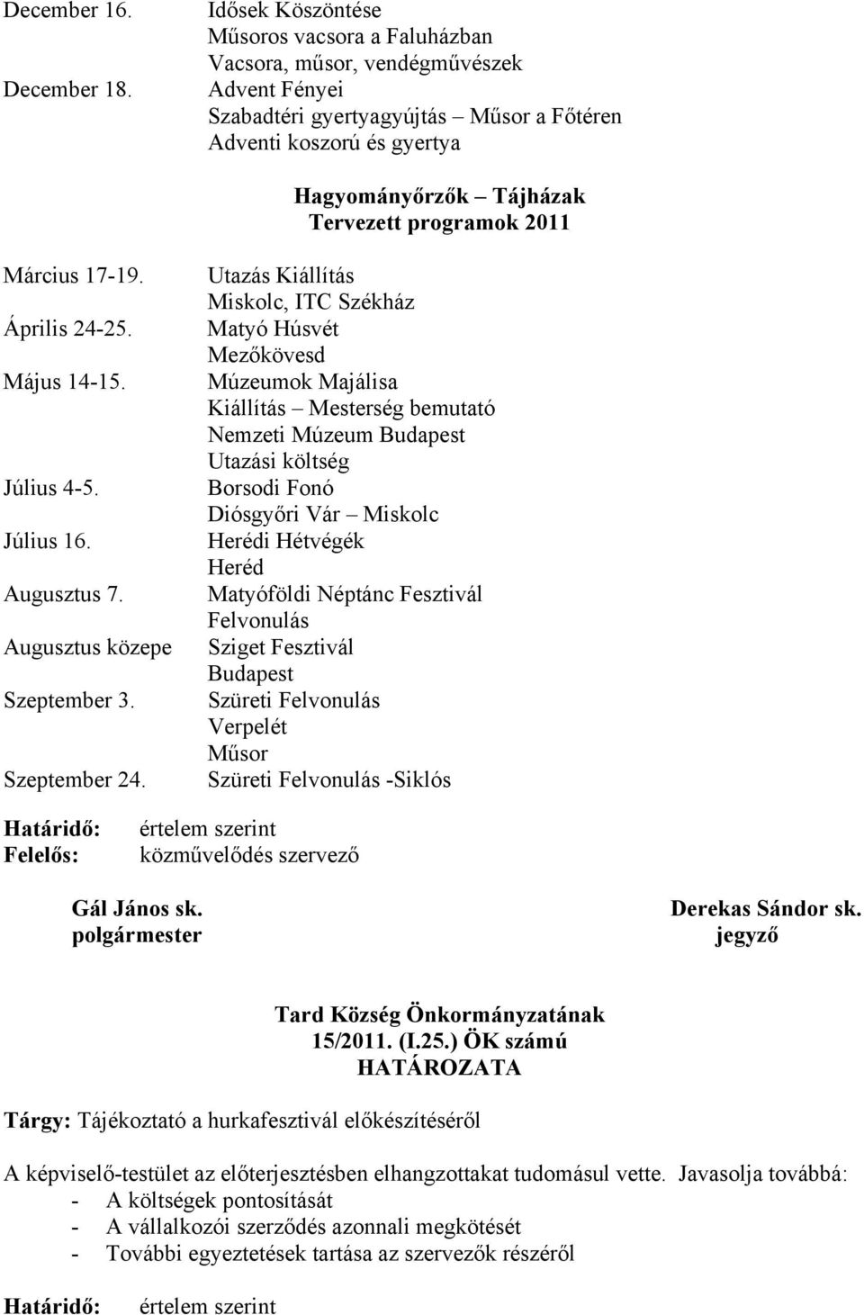 programok 2011 Március 17-19. Április 24-25. Május 14-15. Július 4-5. Július 16. Augusztus 7. Augusztus közepe Szeptember 3. Szeptember 24.