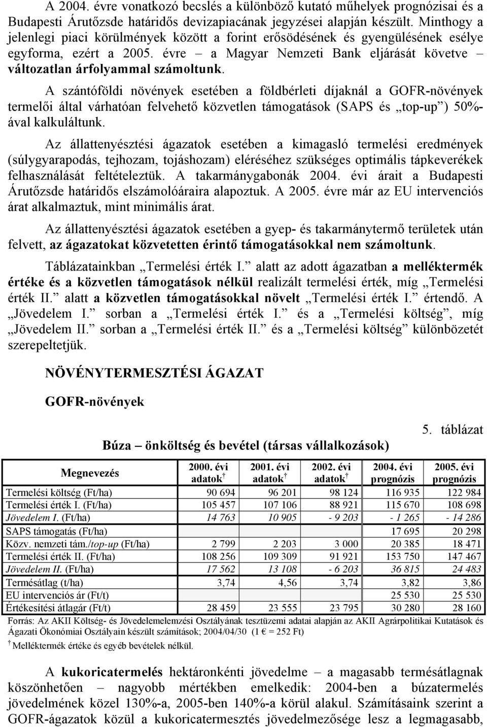 A szántóföldi növények esetében a földbérleti díjaknál a GOFR-növények termelői által várhatóan felvehető közvetlen támogatások (SAPS és top-up ) 50%- ával kalkuláltunk.