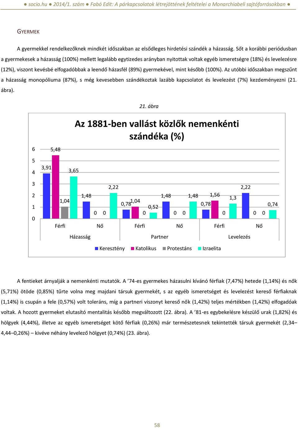 Sőt a korábbi periódusban a gyermekesek a házasság (1%) mellett legalább egytizedes arányban nyitottak voltak egyéb ismeretségre (18%) és levelezésre (12%), viszont kevésbé elfogadóbbak a leendő