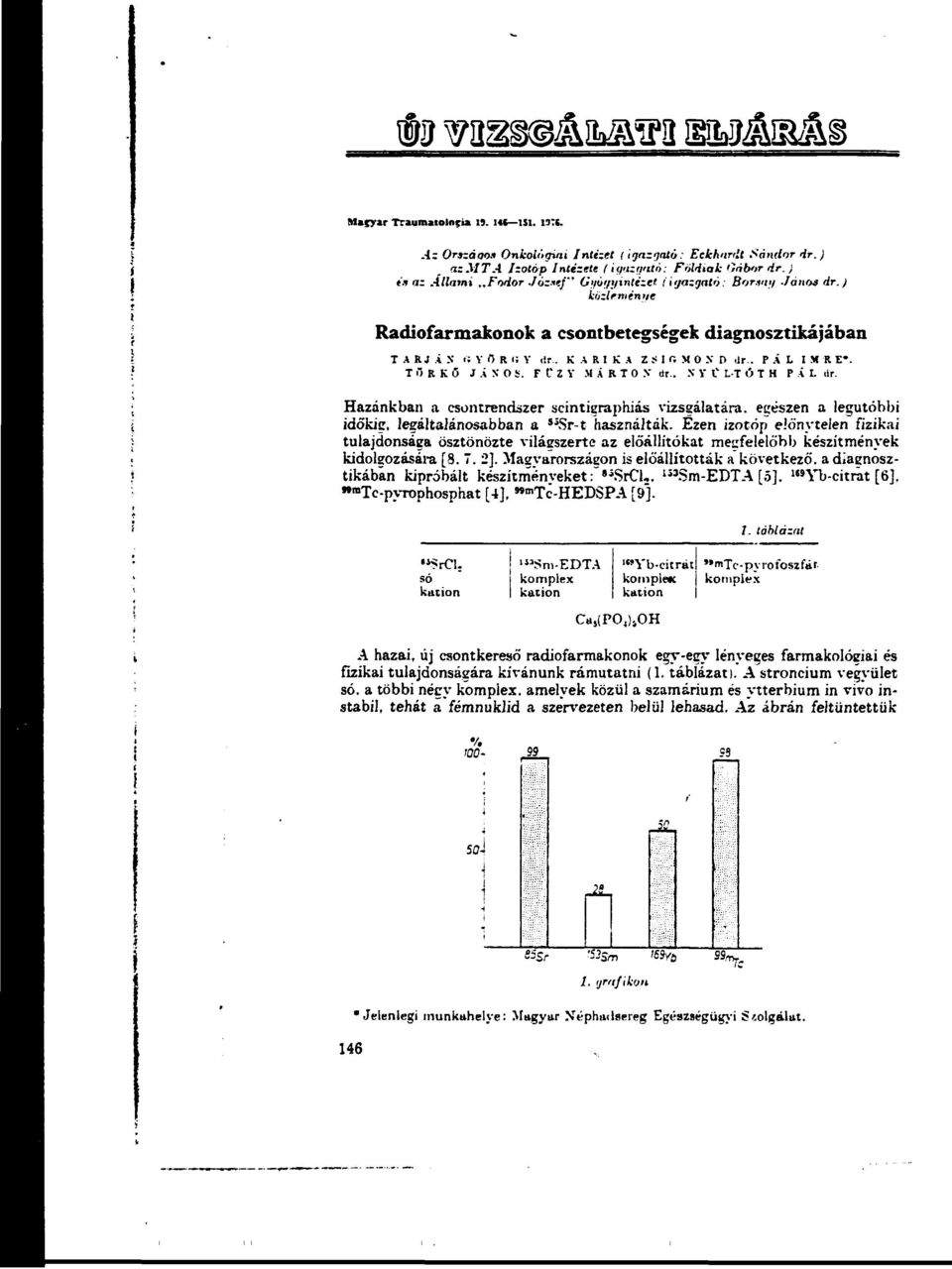 TilRKÖ JÁNOS. F C Z Y MÁRTON <ir.. -V V l'liúth PÁL lir. Hazánkban a csontrendszer scintigraphiás vizsgálatára, egészen a legutóbbi időkig, legáltalánosabban a s5 Sr-t használták.