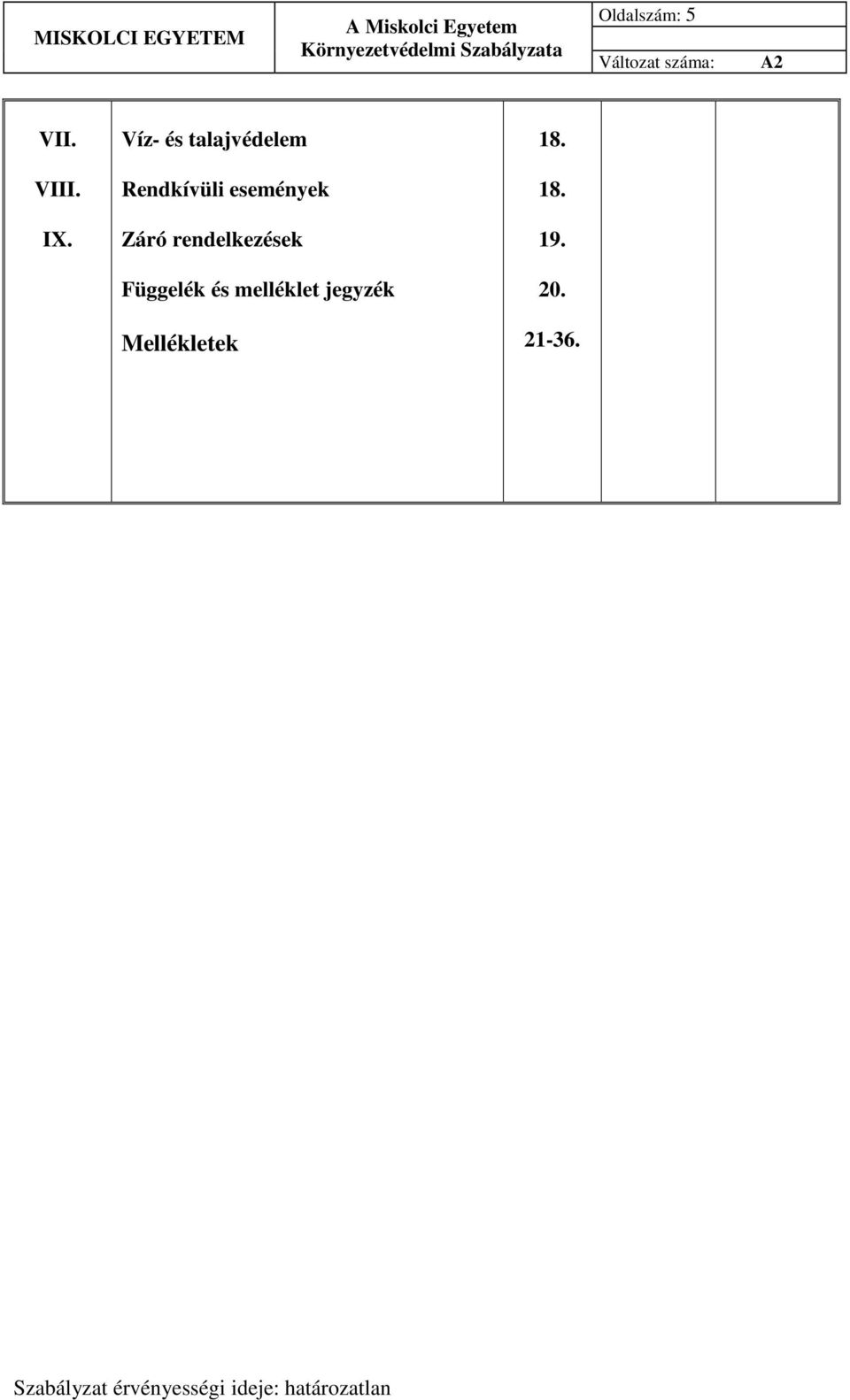 események Záró rendelkezések Függelék