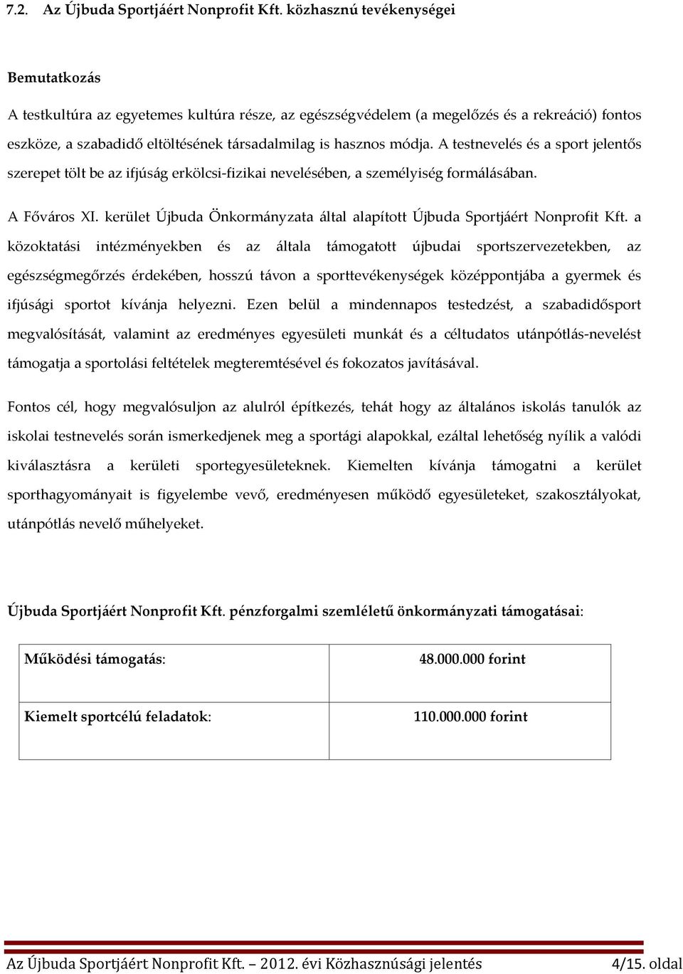 A testnevelés és a sport jelentős szerepet tölt be az ifjúság erkölcsi-fizikai nevelésében, a személyiség formálásában. A Főváros XI.