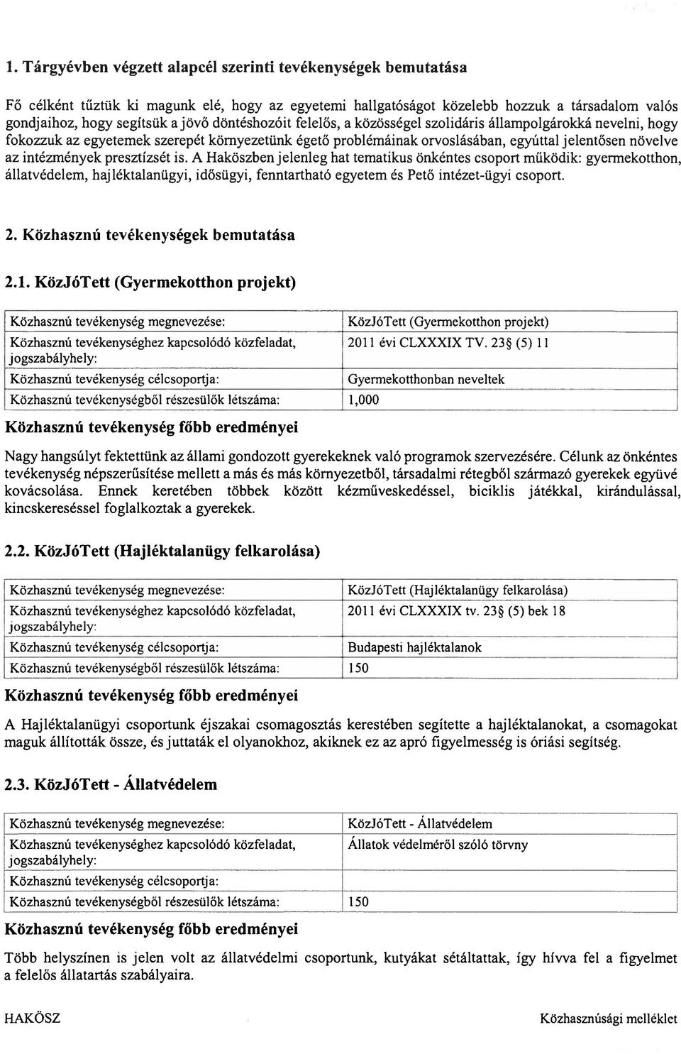 presztízsét is. A Haköszbenjelenleg hat tematikus önkéntes csoport működik: gyermekotthon, állatvédelem, hajléktalanügyi, idősügyi, fenntartható egyetem és Pető intézet-ügyi csoport. 2.