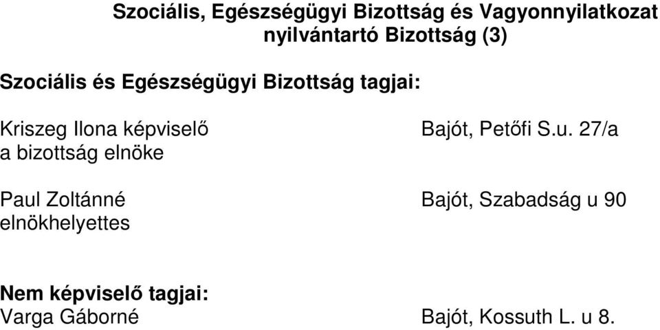 képviselı Bajót, Petıfi S.u.