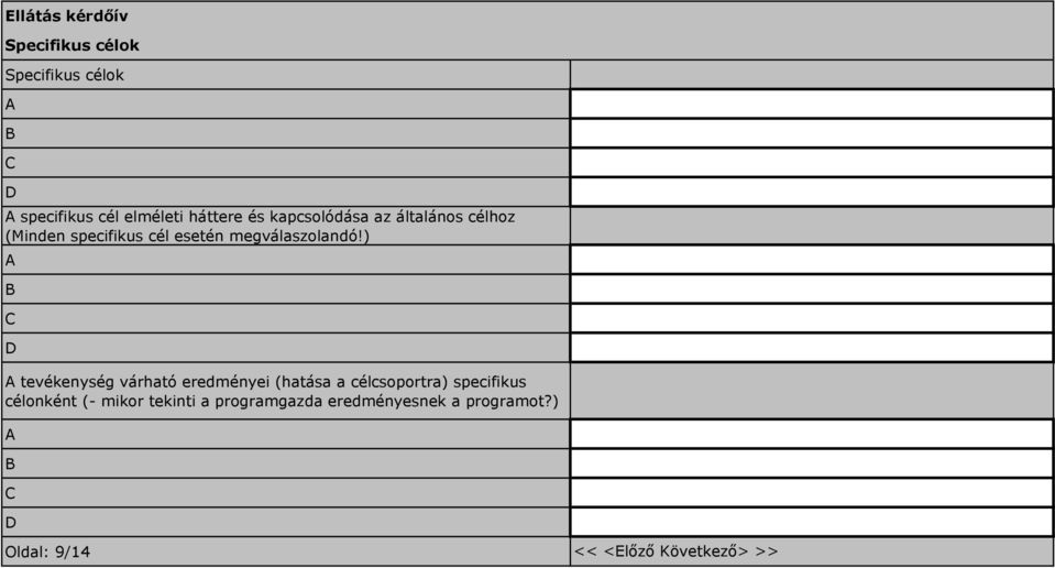 ) A B C D A tevékenység várható eredményei (hatása a célcsoportra) specifikus célonként