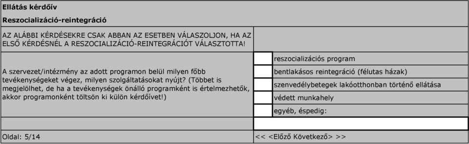 reszocializációs program A szervezet/intézmény az adott programon belül milyen főbb tevékenységeket végez, milyen szolgáltatásokat nyújt?