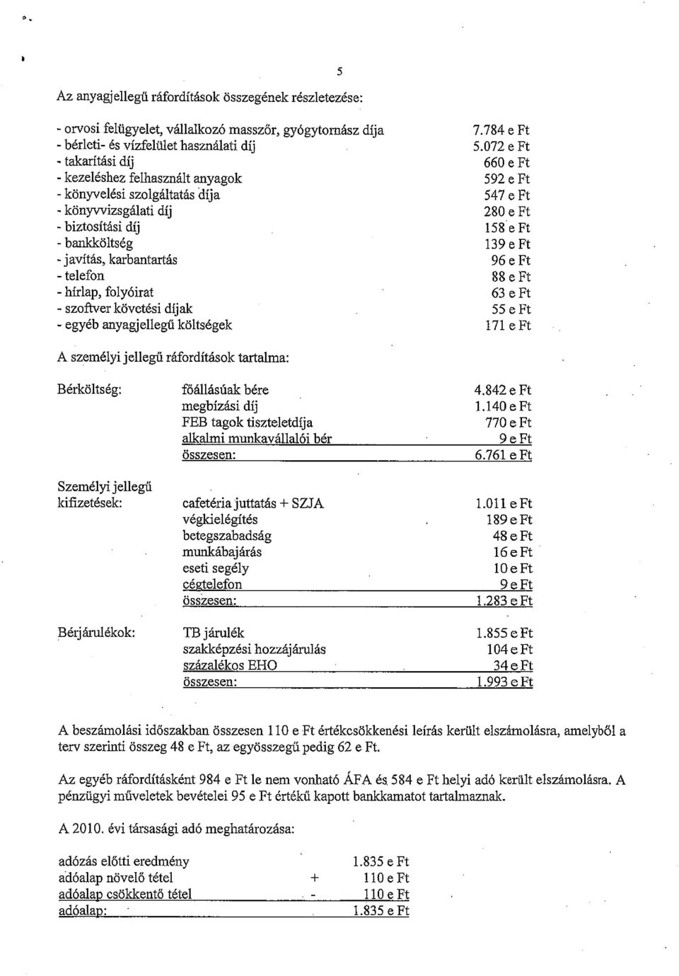 anyagjellegűköltségek 7.784 e Ft 5.