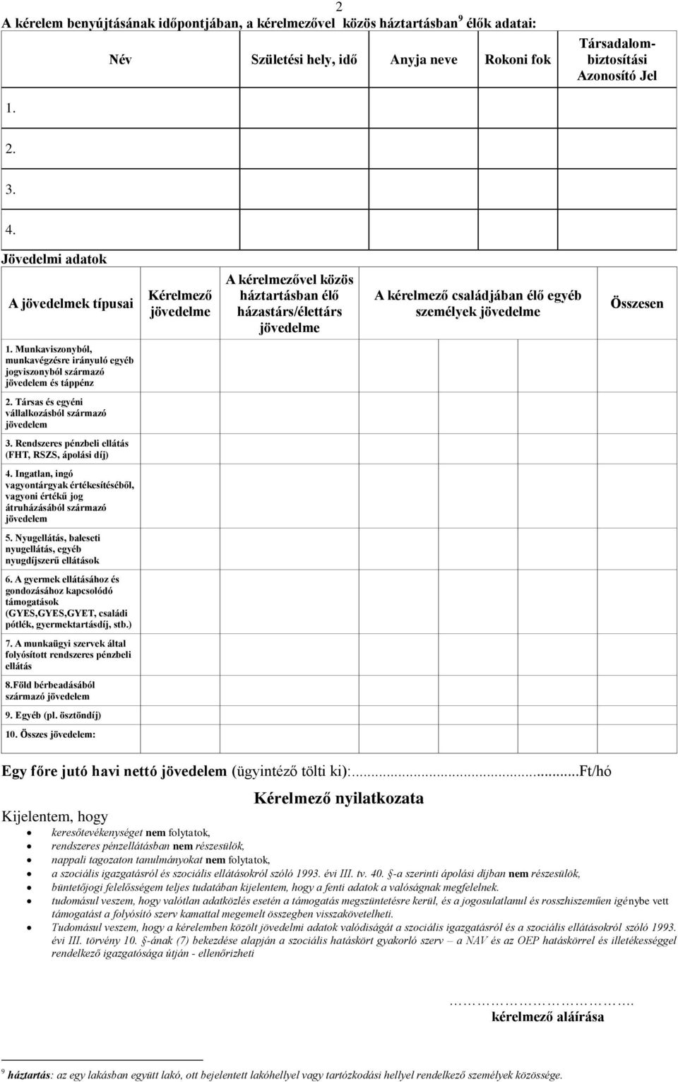 Munkaviszonyból, munkavégzésre irányuló egyéb jogviszonyból származó jövedelem és táppénz 2. Társas és egyéni vállalkozásból származó jövedelem 3.