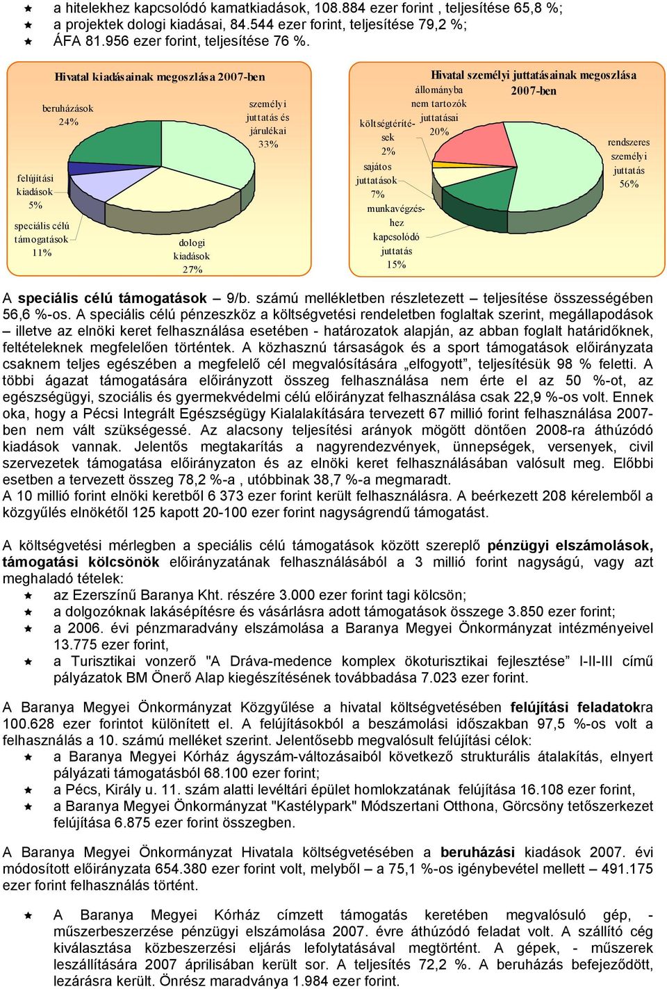 munkavégzéshez kapcsolódó juttatás 15% Hivatal személyi juttatásainak megoszlása állományba 27-ben nem tartozók juttatásai 2% rendszeres személyi juttatás 56% A speciális célú támogatások 9/b.