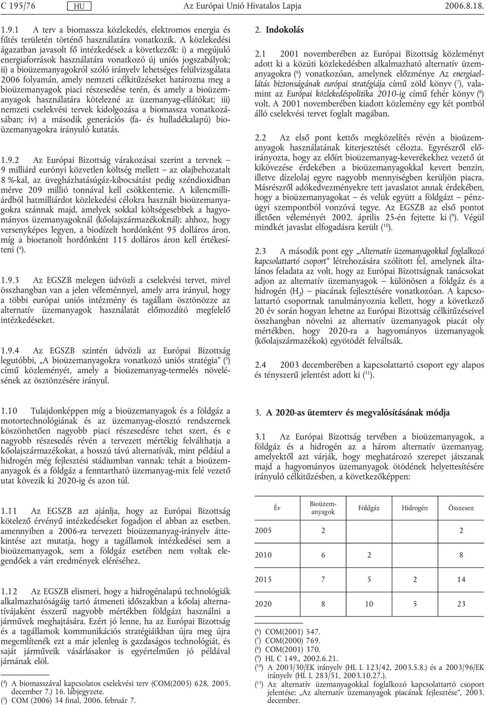 felülvizsgálata 2006 folyamán, amely nemzeti célkitűzéseket határozna meg a bioüzemanyagok piaci részesedése terén, és amely a bioüzemanyagok használatára kötelezné az üzemanyag-ellátókat; iii)