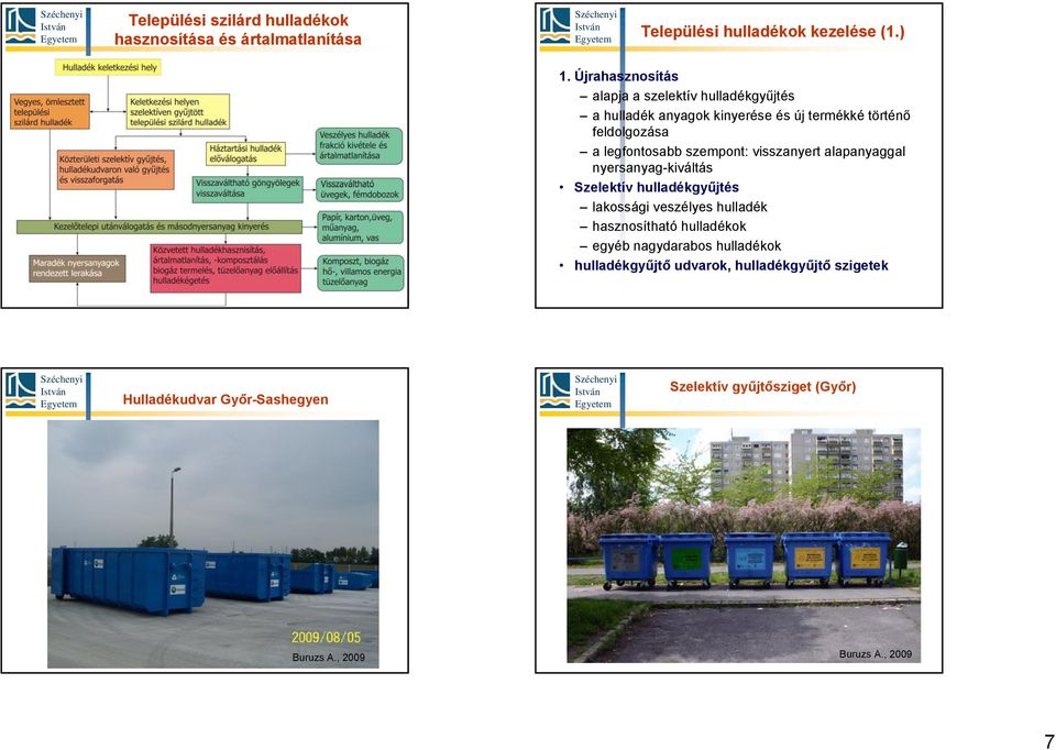 szempont: visszanyert alapanyaggal nyersanyag-kiváltás Szelektív hulladékgyűjtés lakossági veszélyes hulladék hasznosítható hulladékok