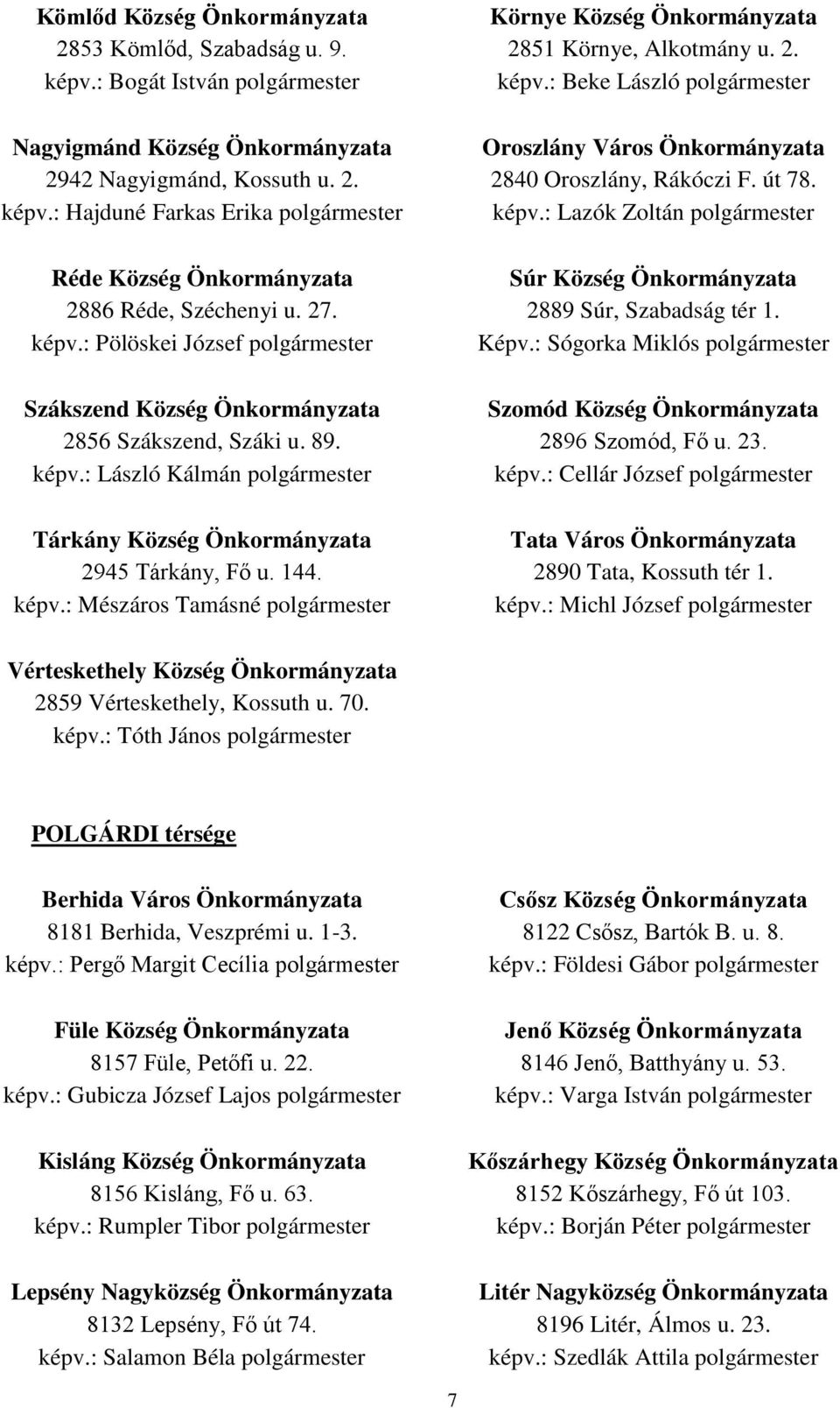 : Lazók Zoltán polgármester Réde Község Önkormányzata Súr Község Önkormányzata 2886 Réde, Széchenyi u. 27. 2889 Súr, Szabadság tér 1. képv.: Pölöskei József polgármester Képv.