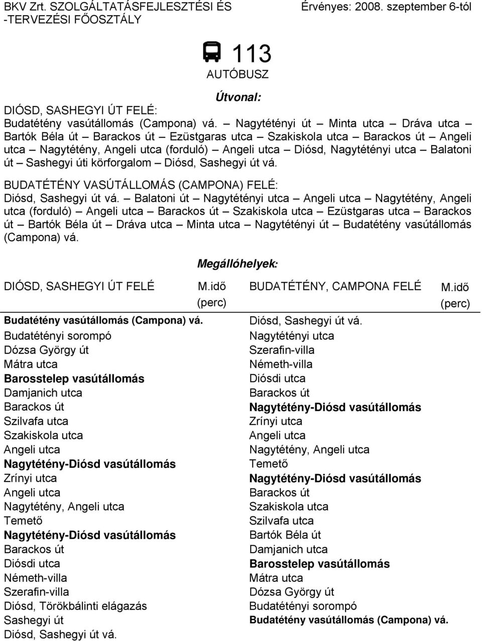 út Sashegyi úti körforgalom Diósd, Sashegyi út vá. BUDATÉTÉNY VASÚTÁLLOMÁS (CAMPONA) FELÉ: Diósd, Sashegyi út vá.