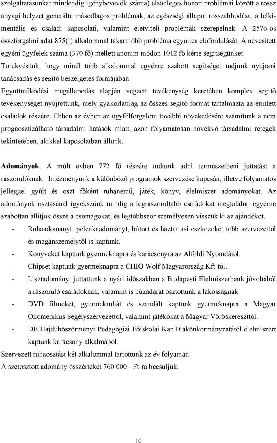 A nevesített egyéni ügyfelek száma (370 fő) mellett anonim módon 1012 fő kérte segítségünket.