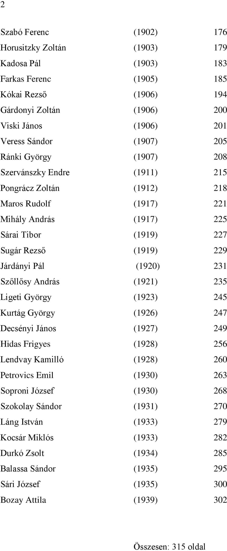 231 Szőllősy András (1921) 235 Ligeti György (1923) 245 Kurtág György (1926) 247 Decsényi János (1927) 249 Hidas Frigyes (1928) 256 Lendvay Kamilló (1928) 260 Petrovics Emil (1930) 263 Soproni