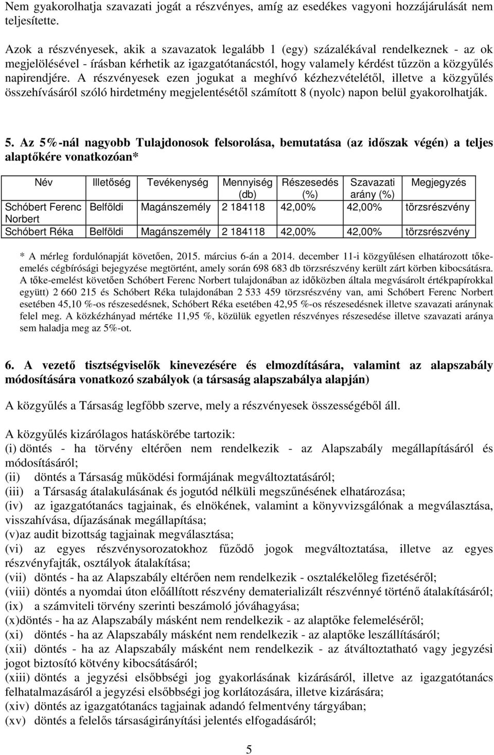 A részvényesek ezen jogukat a meghívó kézhezvételétől, illetve a közgyűlés összehívásáról szóló hirdetmény megjelentésétől számított 8 (nyolc) napon belül gyakorolhatják. 5.