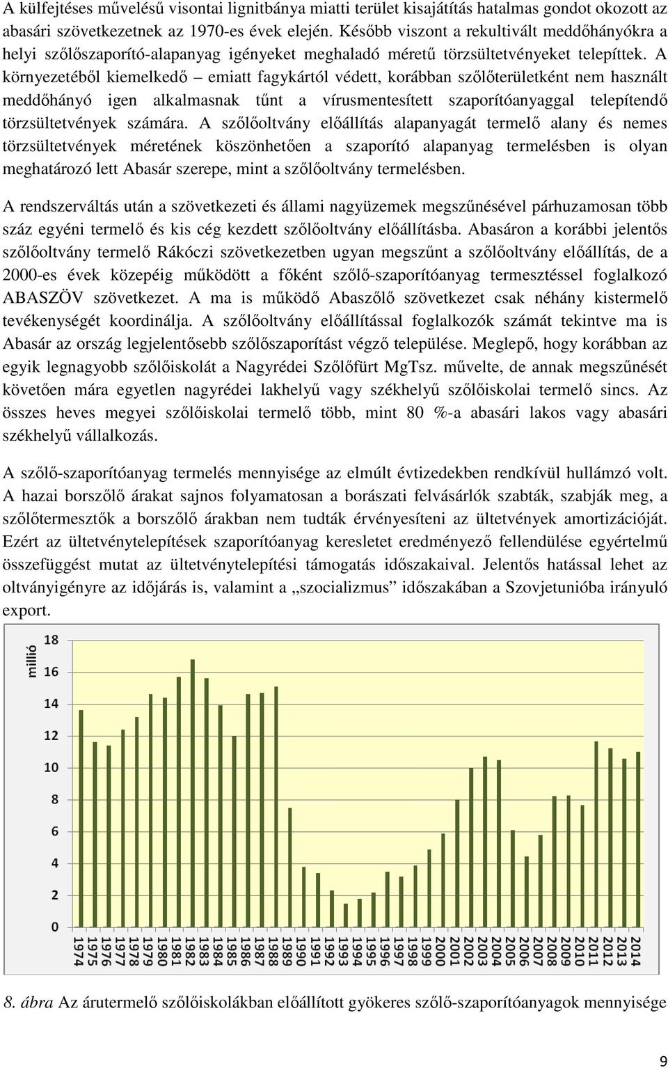 A környezetéből kiemelkedő emiatt fagykártól védett, korábban szőlőterületként nem használt meddőhányó igen alkalmasnak tűnt a vírusmentesített szaporítóanyaggal telepítendő törzsültetvények számára.