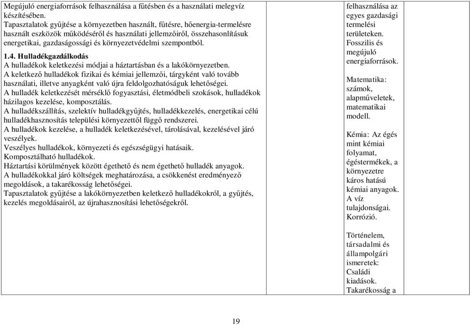 környezetvédelmi szempontból. 1.4. Hulladékgazdálkodás A hulladékok keletkezési módjai a háztartásban és a lakókörnyezetben.