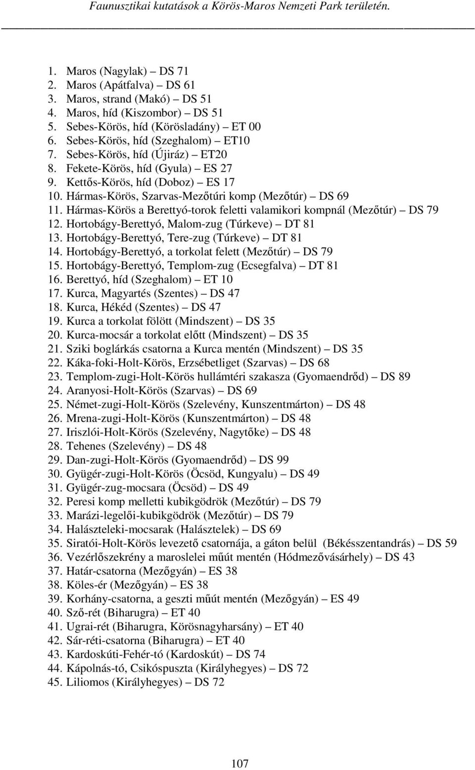 Hármas-Körös, Szarvas-Mezőtúri komp (Mezőtúr) DS 69 11. Hármas-Körös a Berettyó-torok feletti valamikori kompnál (Mezőtúr) DS 79 12. Hortobágy-Berettyó, Malom-zug (Túrkeve) DT 81 13.