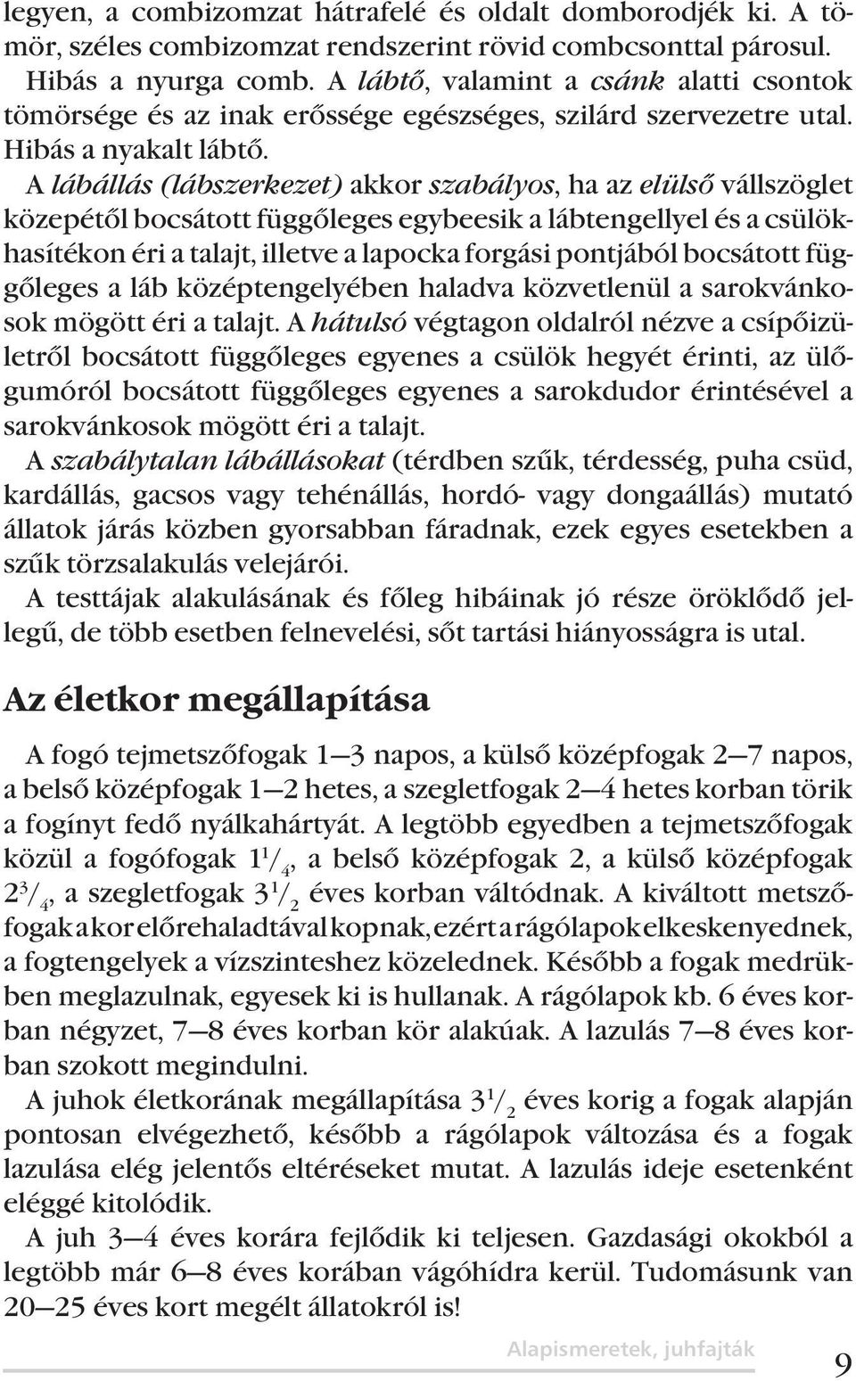 A lábállás (lábszerkezet) akkor szabályos, ha az elülső vállszöglet közepétől bocsátott függőleges egybeesik a lábtengellyel és a csülökhasítékon éri a talajt, illetve a lapocka forgási pontjából