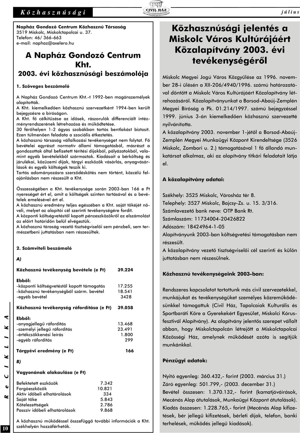 kiemelkedõen közhasznú szervezetként 1994-ben került bejegyzésre a bíróságon. A Kht. fõ célkitûzése az idõsek, rászorulók differenciált intézményrendszerének létrehozása és mûködtetése.