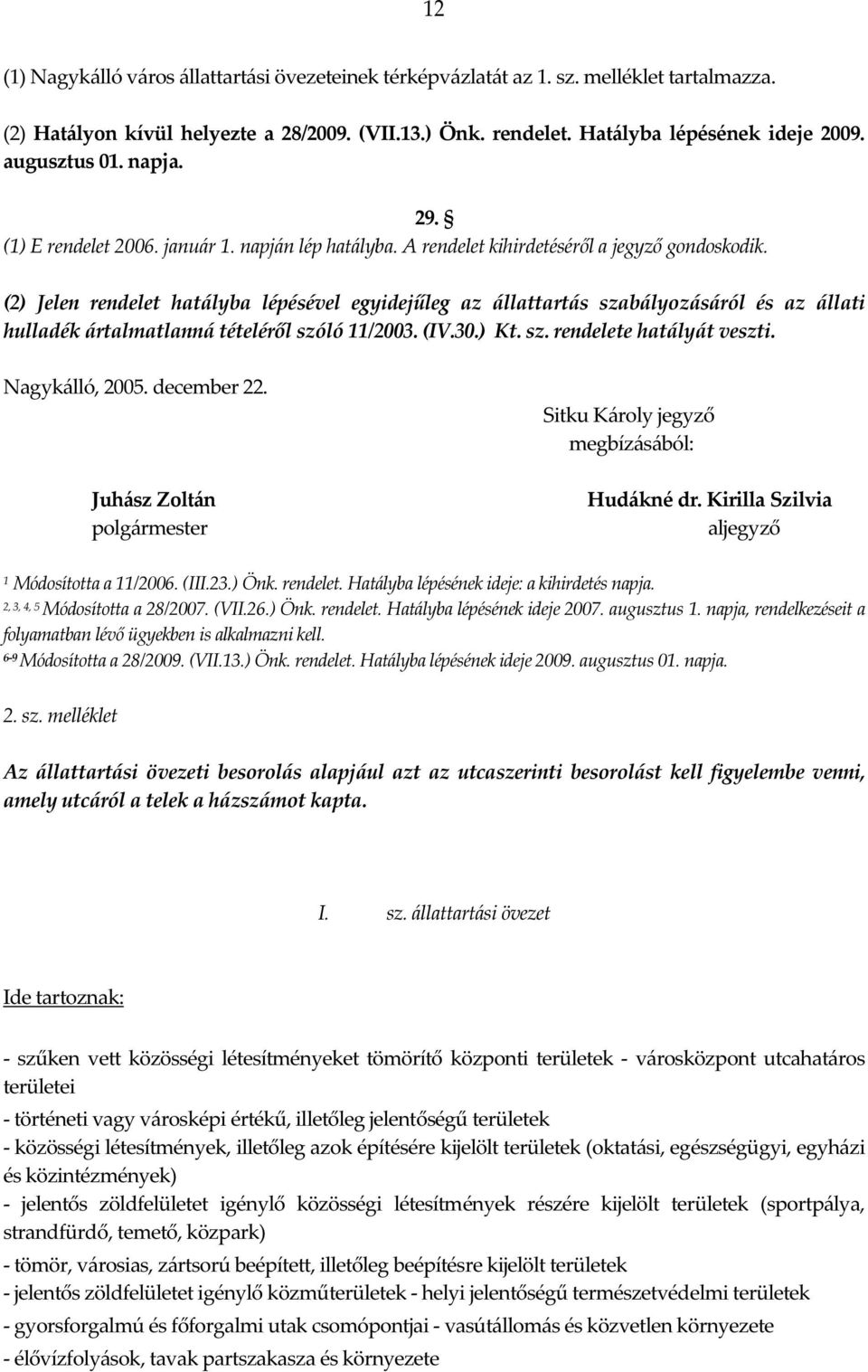 ) Kt. sz. rendelete hatályát veszti. Nagykálló, 2005. december 22. Juhász Zoltán polgármester Sitku Károly jegyző megbízásából: Hudákné dr. Kirilla Szilvia aljegyző 1 Módosította a 11/2006. (III.23.