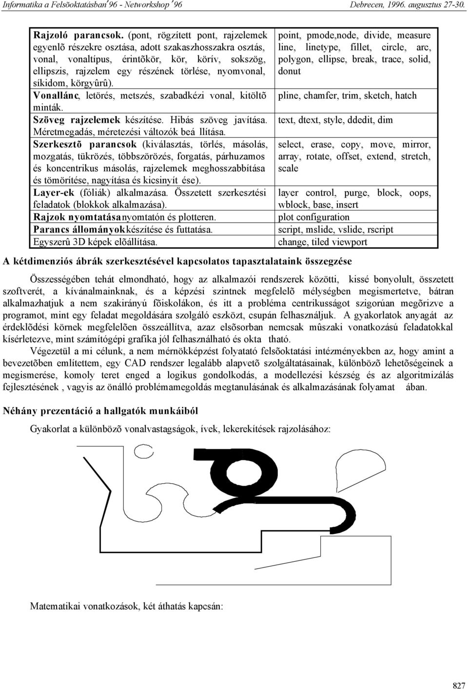 síkidom, körgyûrû). Vonallánc, letörés, metszés, szabadkézi vonal, kitöltõ minták. Szöveg rajzelemek készítése. Hibás szöveg javítása. Méretmegadás, méretezési változók beá llítása.