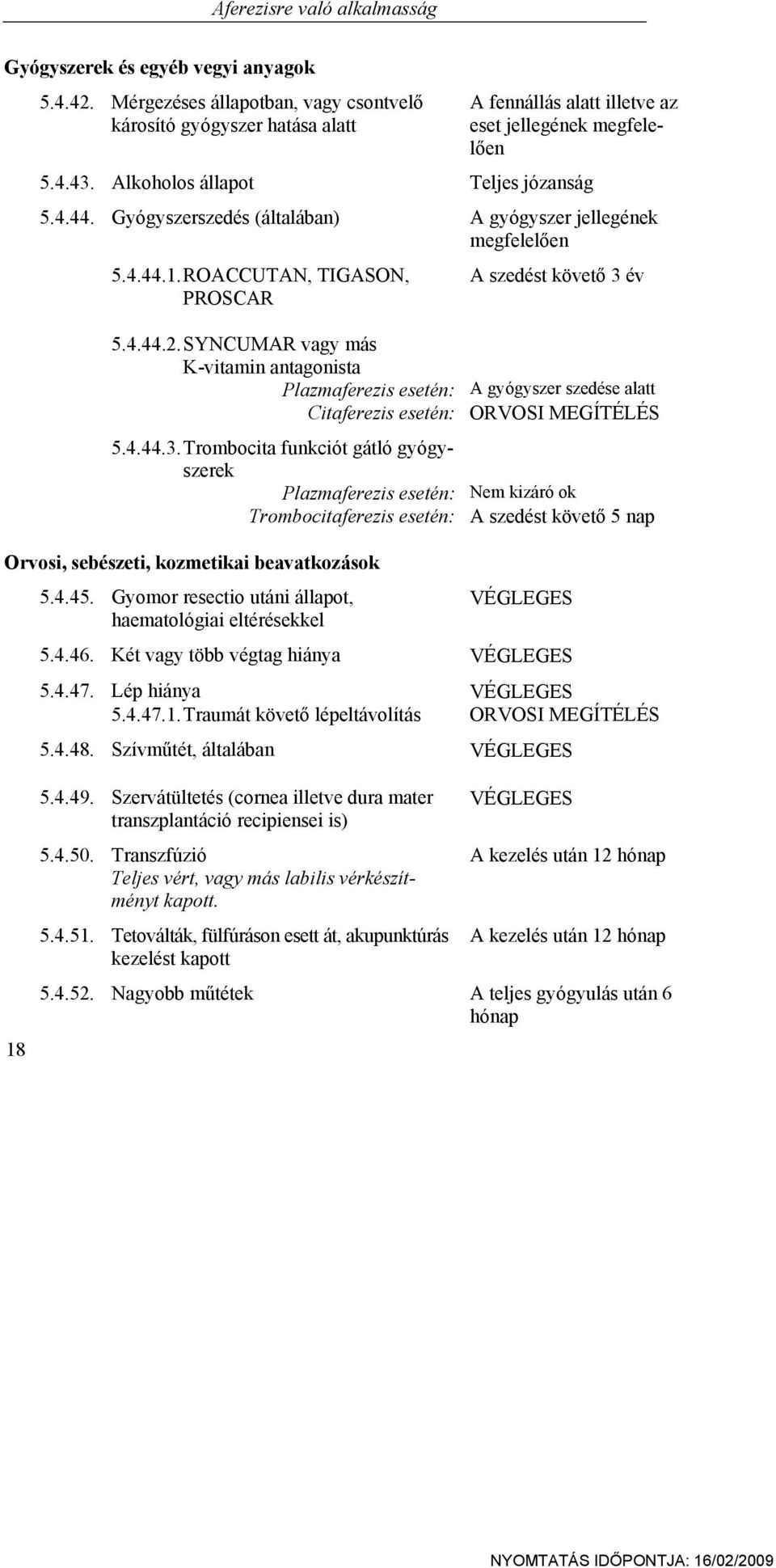 SYNCUMAR vagy más K-vitamin antagonista Plazmaferezis esetén: A gyógyszer szedése alatt Citaferezis esetén: ORVOSI MEGÍTÉLÉS 5.4.44.3.