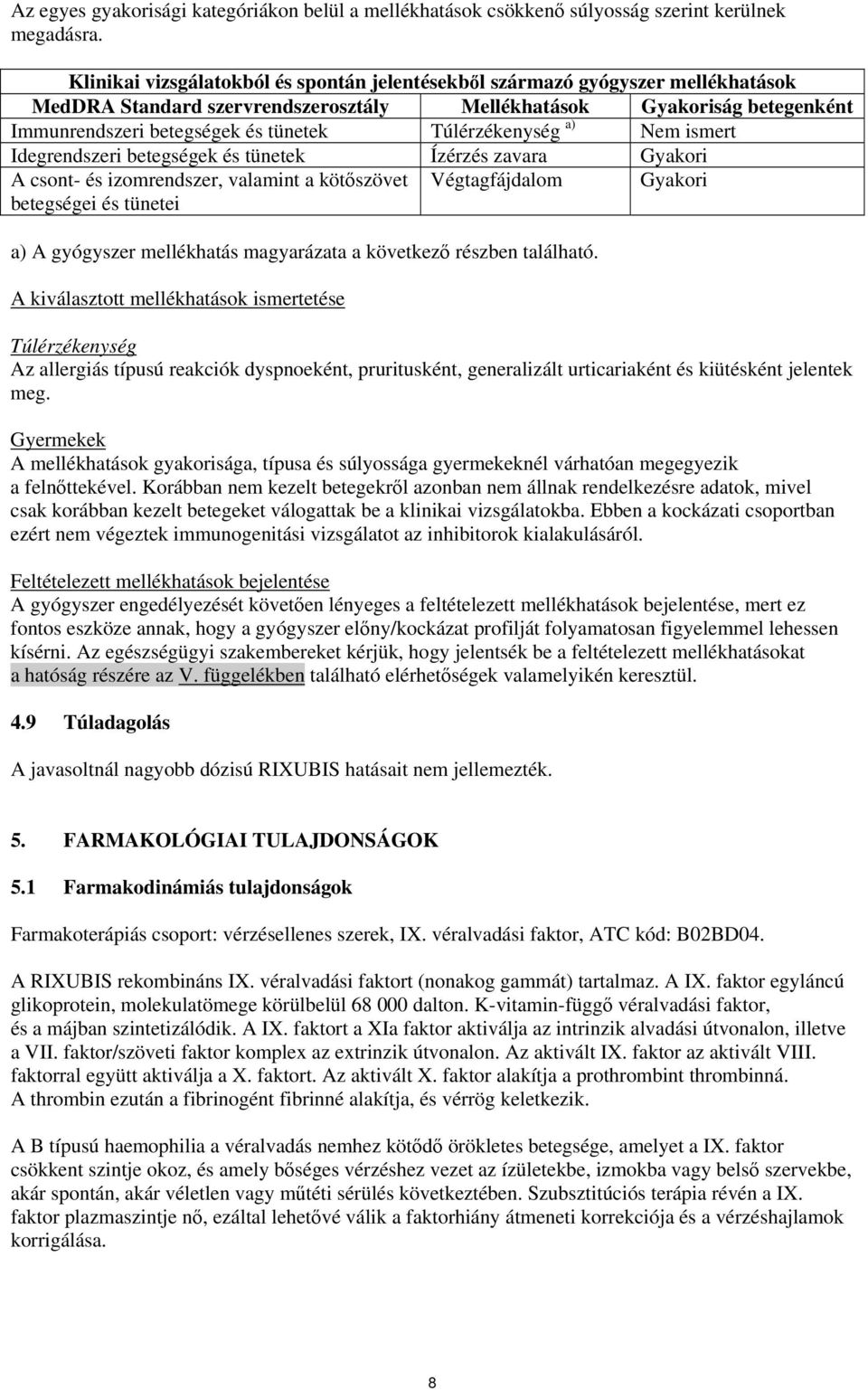 Túlérzékenység a) Nem ismert Idegrendszeri betegségek és tünetek Ízérzés zavara Gyakori A csont- és izomrendszer, valamint a kötőszövet betegségei és tünetei Végtagfájdalom Gyakori a) A gyógyszer