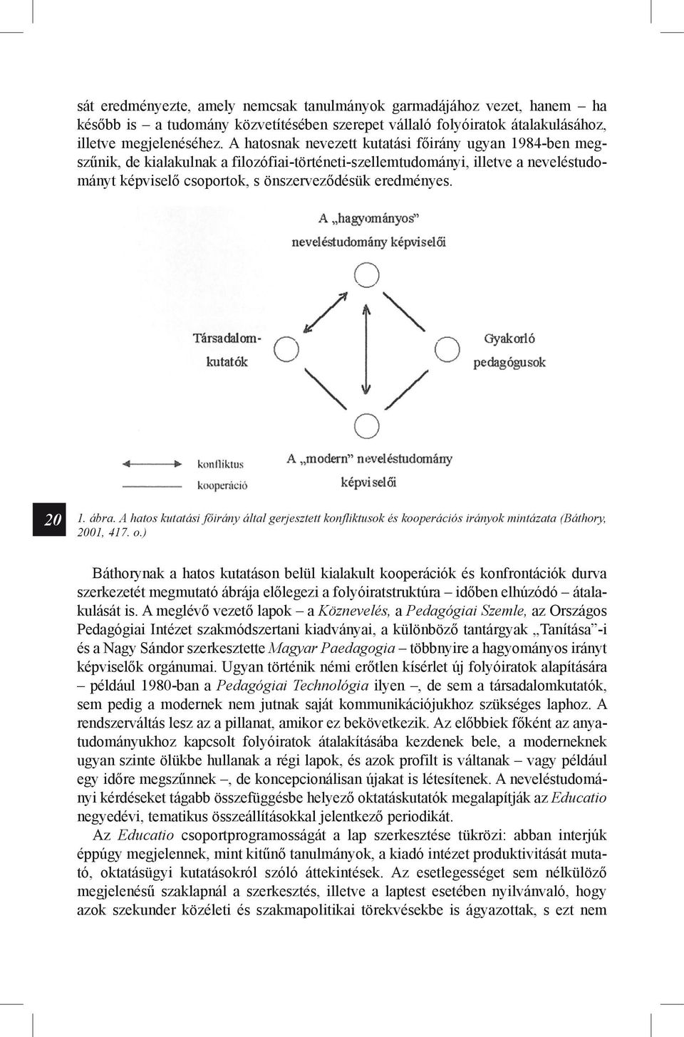20 1. ábra. A hatos kutatási főirány által gerjesztett konfliktusok és kooperációs irányok mintázata (Báthory, 2001, 417. o.