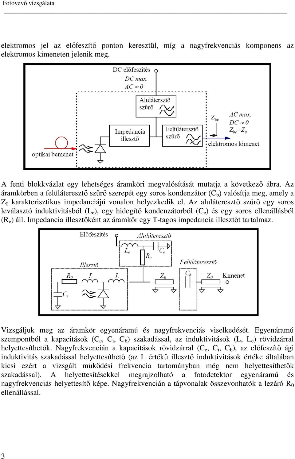 Az aluláteresztı szőrı egy soros leválasztó induktivitásból (L e ), egy hidegítı kondenzátorból (C e ) és egy soros ellenállásból (R e ) áll.