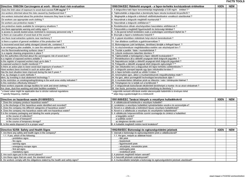 Tájékoztatták a dolgozókat a (keményfa) fapor okozta kockázati tényezõkrõl? Are workers instructed about the protective measures they have to take? 3.