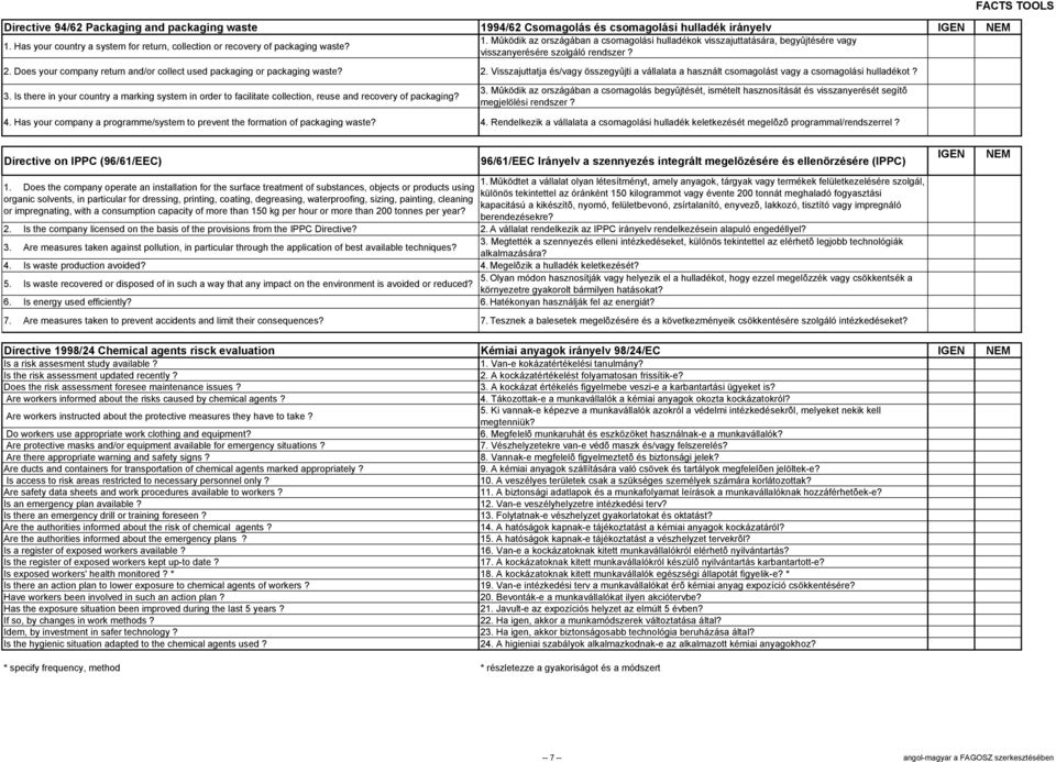 Is there in your country a marking system in order to facilitate collection, reuse and recovery of packaging? 3.