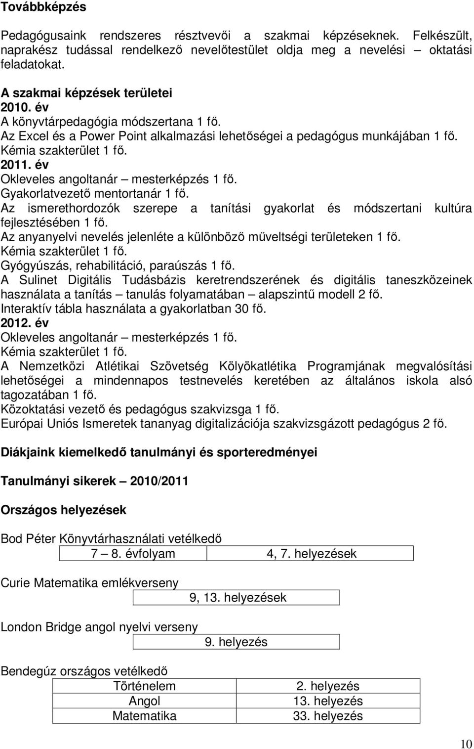 év Okleveles angoltanár mesterképzés 1 fő. Gyakorlatvezető mentortanár 1 fő. Az ismerethordozók szerepe a tanítási gyakorlat és módszertani kultúra fejlesztésében 1 fő.