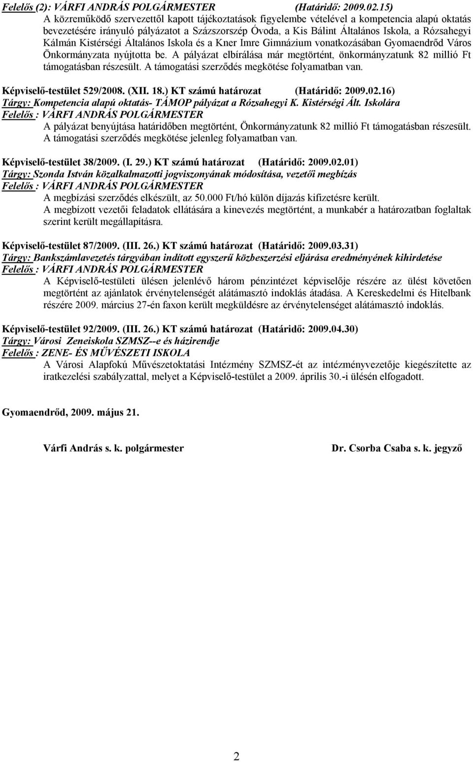 Rózsahegyi Kálmán Kistérségi Általános Iskola és a Kner Imre Gimnázium vonatkozásában Gyomaendrőd Város Önkormányzata nyújtotta be.