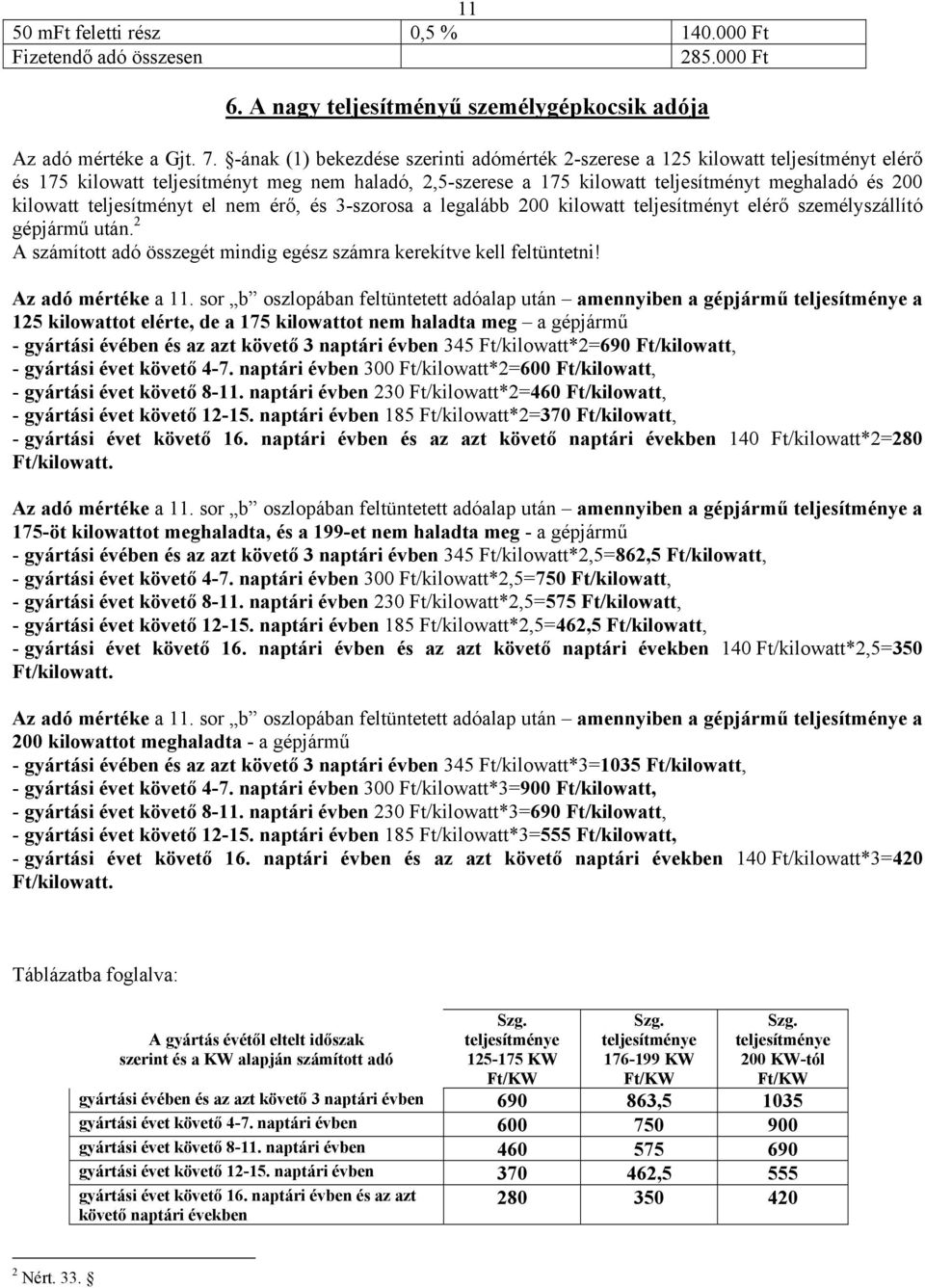 teljesítményt el nem érő, és 3-szorosa a legalább 200 kilowatt teljesítményt elérő személyszállító gépjármű után. 2 A számított adó összegét mindig egész számra kerekítve kell feltüntetni!