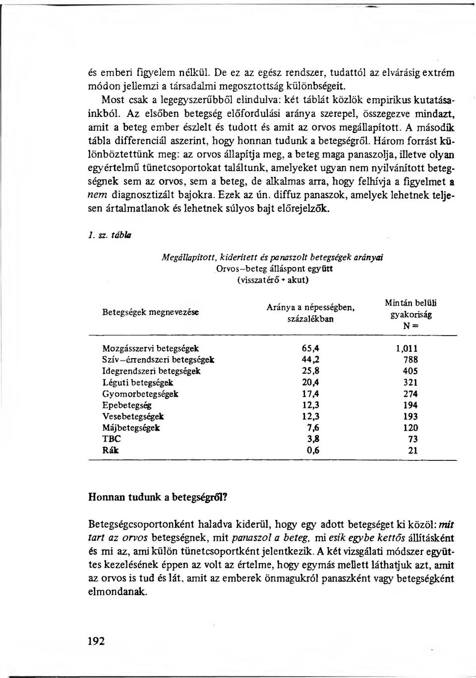 Az elsőben betegség előfordulási aránya szerepel, összegezve mindazt, amit a beteg ember észlelt és tudott és amit az orvos megállapított.