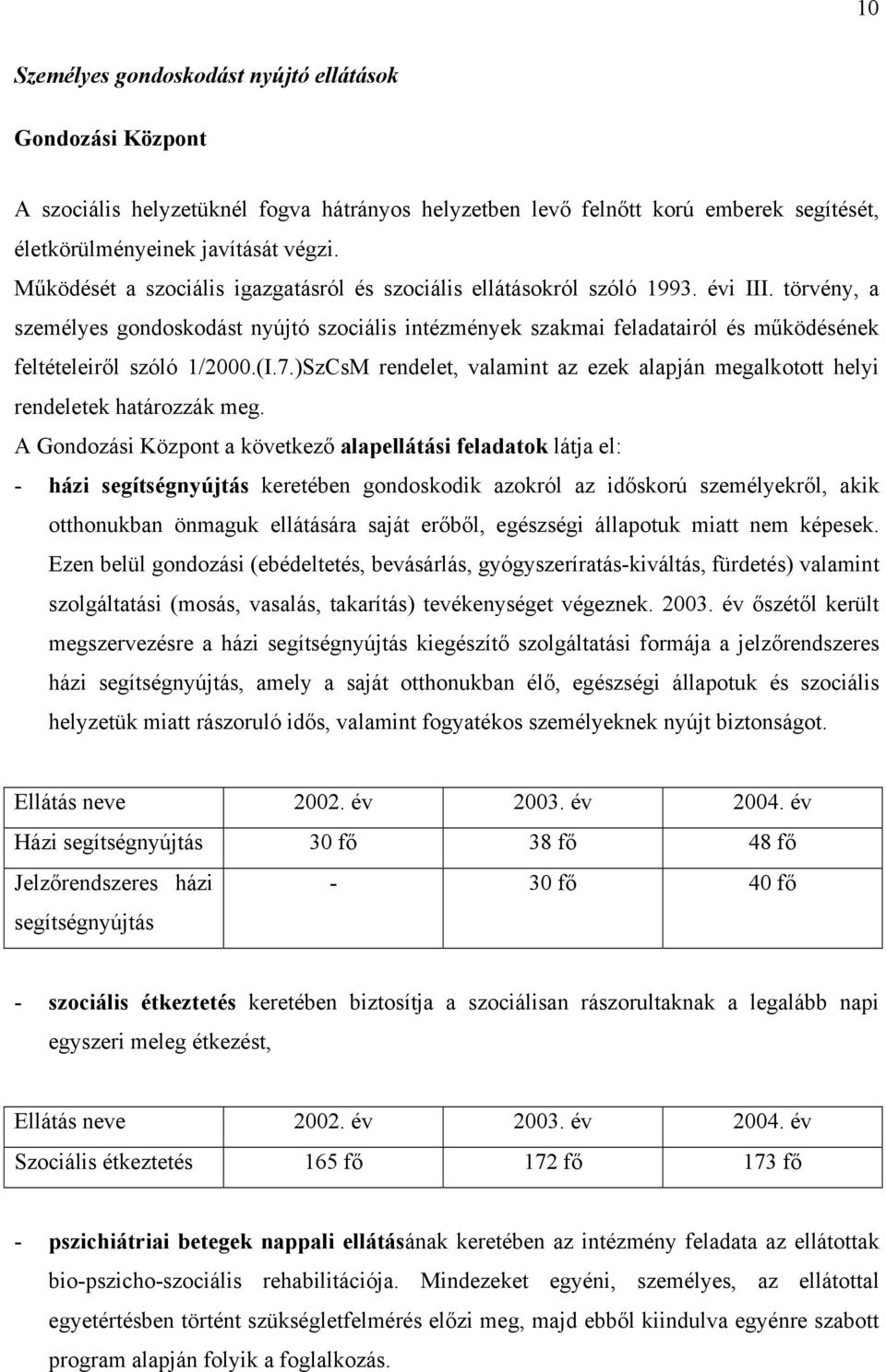 törvény, a személyes gondoskodást nyújtó szociális intézmények szakmai feladatairól és működésének feltételeiről szóló 1/2000.(I.7.