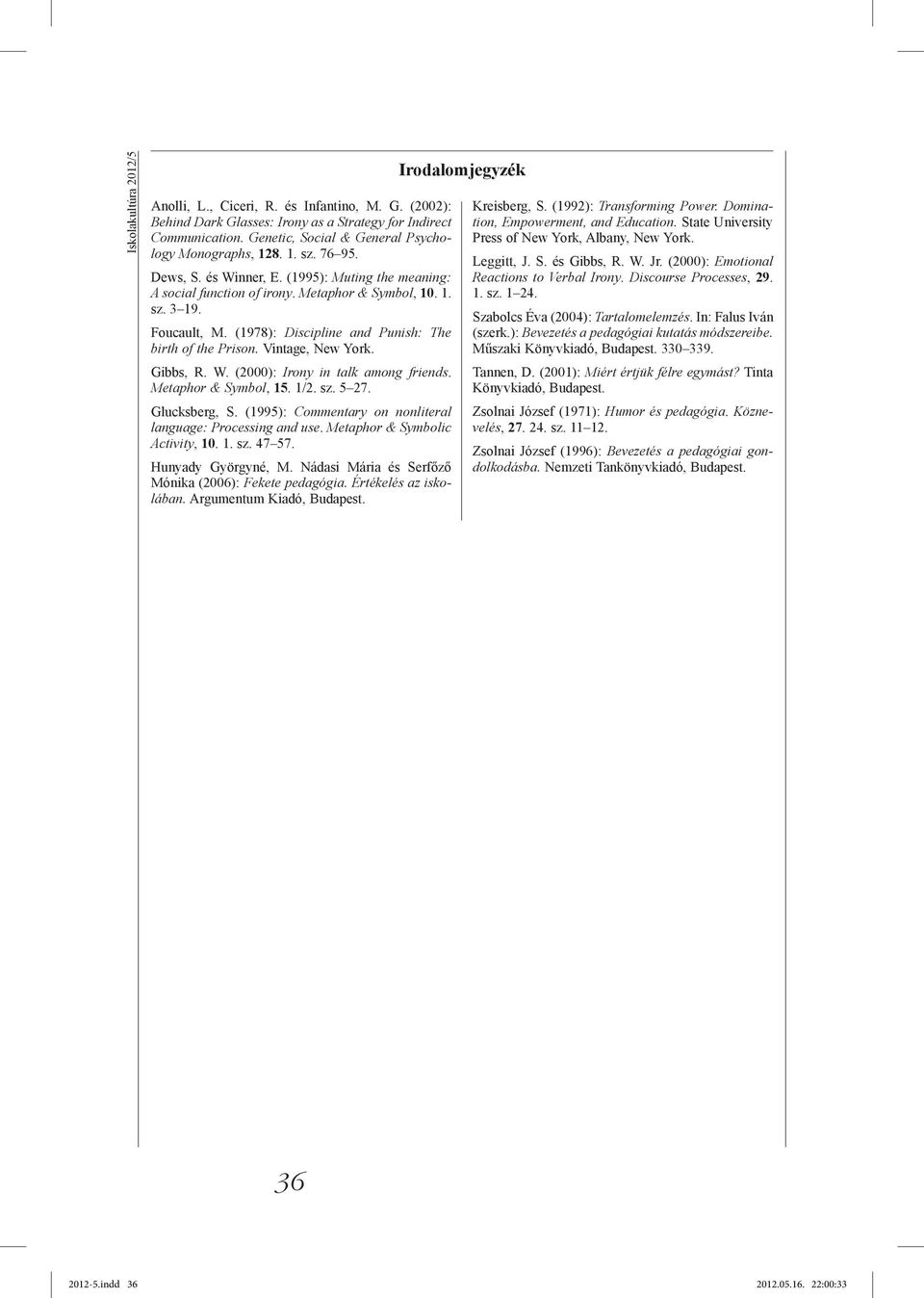 Vintage, New York. Gibbs, R. W. (2000): Irony in talk among friends. Metaphor & Symbol, 15. 1/2. sz. 5 27. Glucksberg, S. (1995): Commentary on nonliteral language: Processing and use.