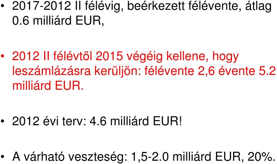 leszámlázásra kerüljön: félévente 2,6 évente 5.2 milliárd EUR.