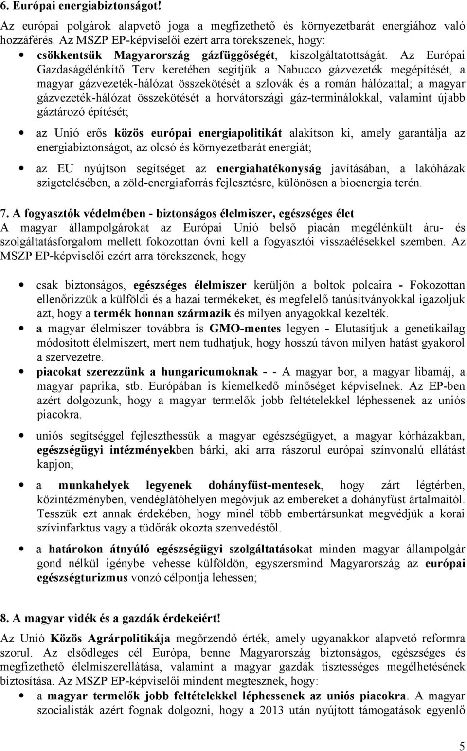 Az Európai Gazdaságélénkítő Terv keretében segítjük a Nabucco gázvezeték megépítését, a magyar gázvezeték-hálózat összekötését a szlovák és a román hálózattal; a magyar gázvezeték-hálózat