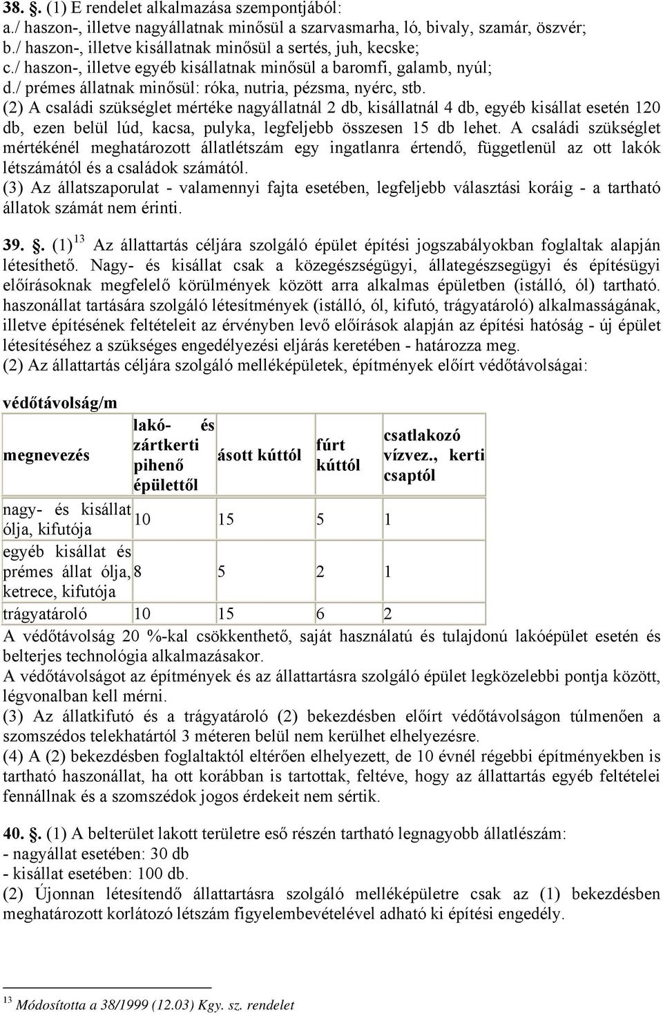 (2) A családi szükséglet mértéke nagyállatnál 2 db, kisállatnál 4 db, egyéb kisállat esetén 120 db, ezen belül lúd, kacsa, pulyka, legfeljebb összesen 15 db lehet.