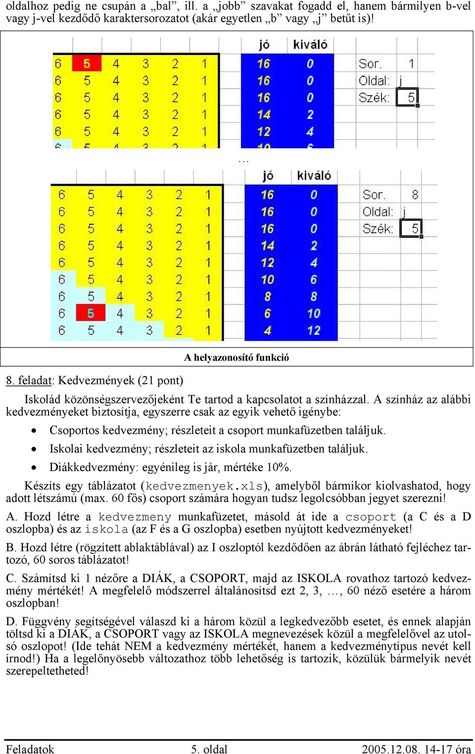 A színház az alábbi kedvezményeket biztosítja, egyszerre csak az egyik vehető igénybe: Csoportos kedvezmény; részleteit a csoport munkafüzetben találjuk.