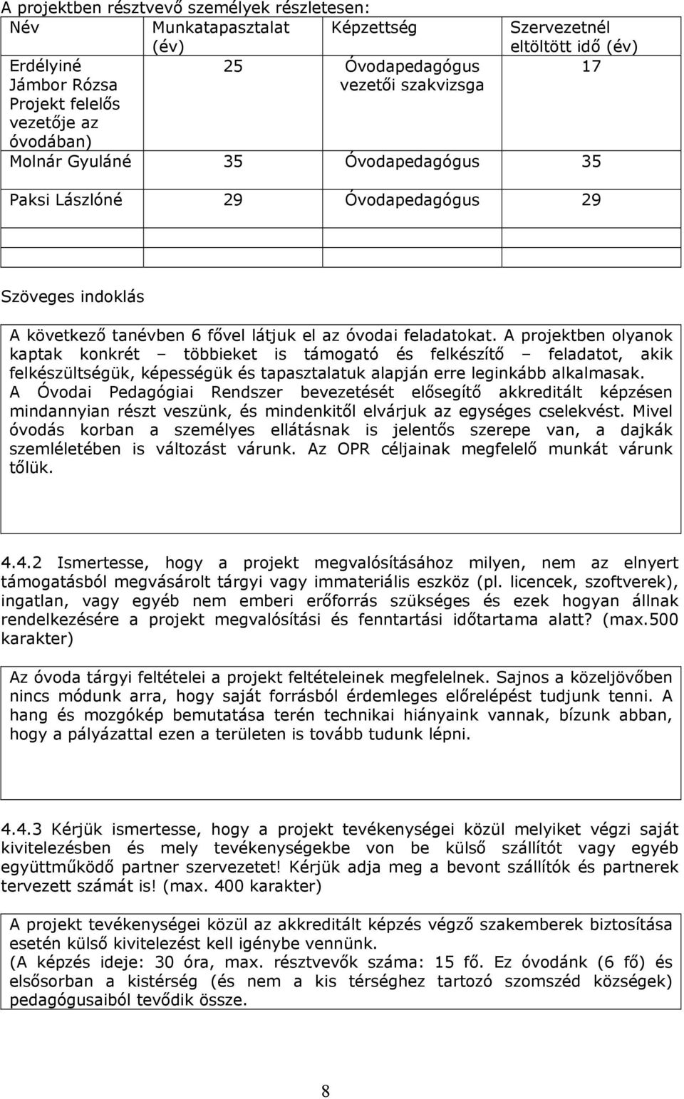 A projektben olyanok kaptak konkrét többieket is támogató és felkészítő feladatot, akik felkészültségük, képességük és tapasztalatuk alapján erre leginkább alkalmasak.