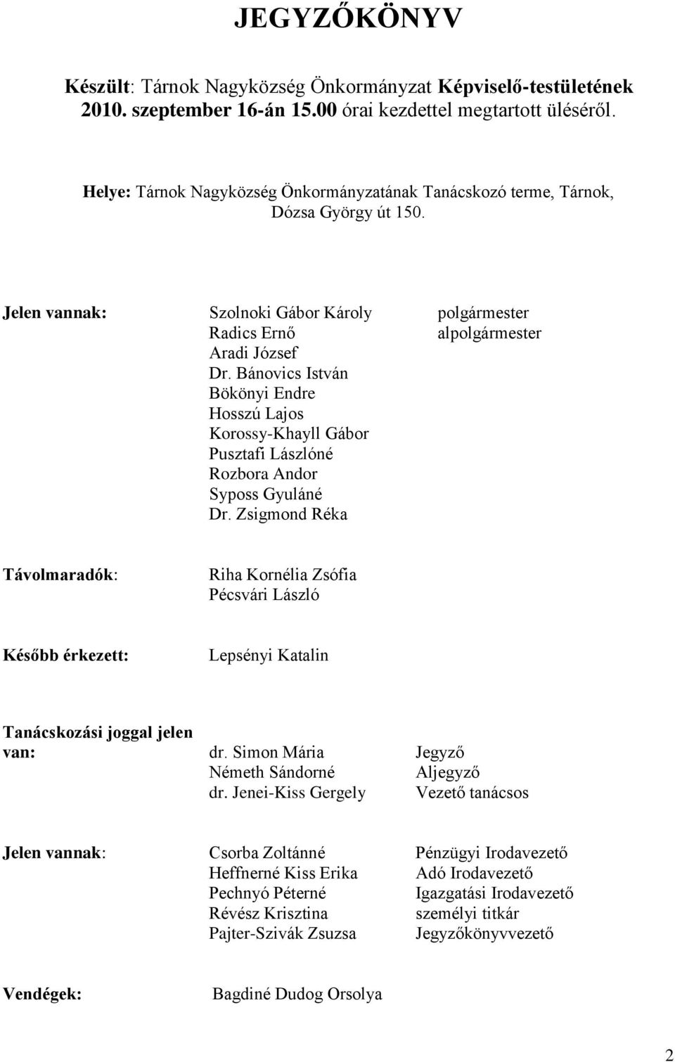 Bánovics István Bökönyi Endre Hosszú Lajos Korossy-Khayll Gábor Pusztafi Lászlóné Rozbora Andor Syposs Gyuláné Dr.