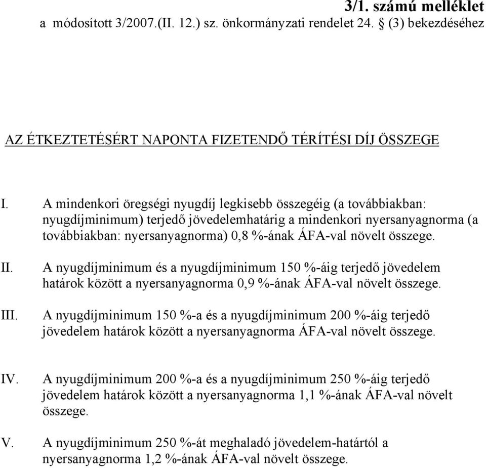 összege. II. III. A nyugdíjminimum és a nyugdíjminimum 150 %-áig terjedő jövedelem határok között a nyersanyagnorma 0,9 %-ának ÁFA-val növelt összege.