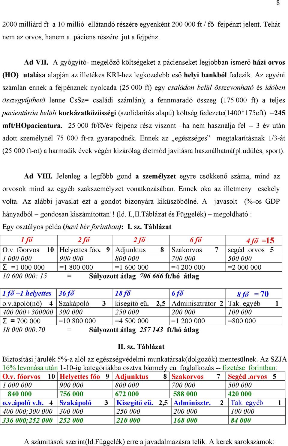 Az egyéni számlán ennek a fejpénznek nyolcada (25 000 ft) egy családon belül összevonható és időben összegyűjthető lenne CsSz= családi számlán); a fennmaradó összeg (175 000 ft) a teljes pacientúrán