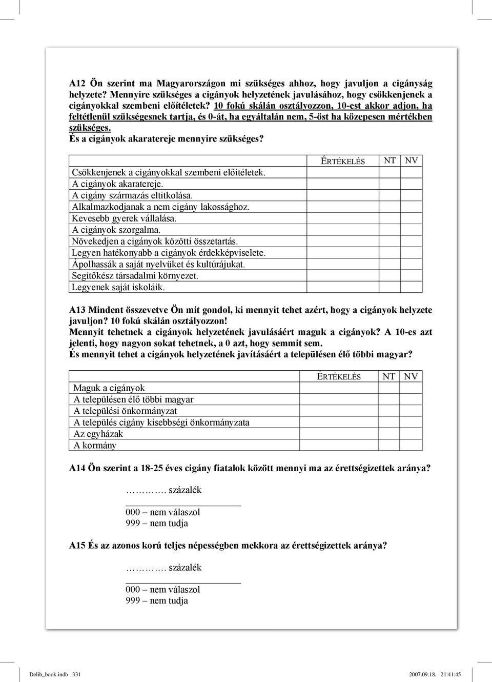 Csökkenjenek a cigányokkal szembeni el ítéletek. A cigányok akaratereje. A cigány származás eltitkolása. Alkalmazkodjanak a nem cigány lakossághoz. Kevesebb gyerek vállalása. A cigányok szorgalma.